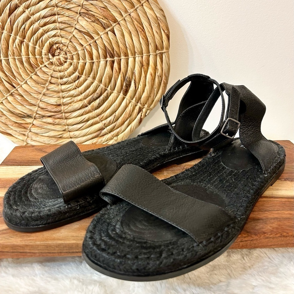 Eileen Fisher Mike Tumbled Leather Espadrille Sandals in Black Size 11 - Picture 2 of 10